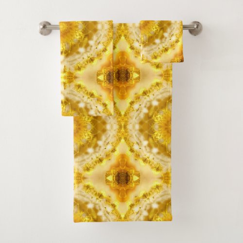 Medallion Pattern in Mustard Yellow Batik Pattern Bath Towel Set