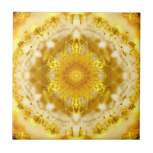 Medallion Pattern in Mustard Yellow Batik Pattern Ceramic Tile (Front)
