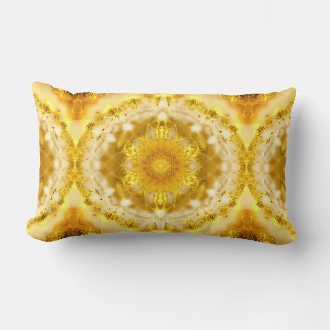 Medallion Pattern in Mustard Yellow Batik Pattern Lumbar Pillow (Front)