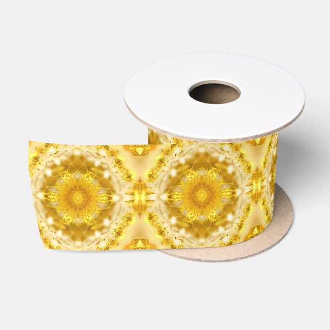 Medallion Pattern in Mustard Yellow Batik Pattern Satin Ribbon (Spool)