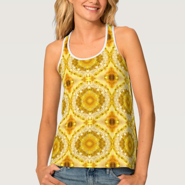Medallion Pattern in Mustard Yellow Batik Pattern Tank Top (Front)