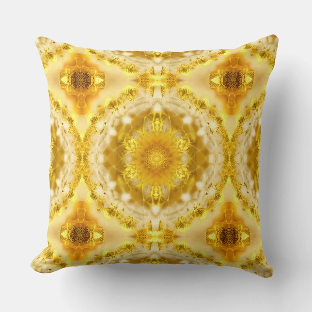 Medallion Pattern in Mustard Yellow Batik Pattern Throw Pillow (Front)