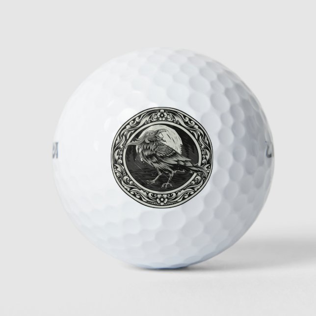 Medallion Raven Bird Art Monogram Art Golf Balls (Front)