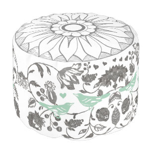 Medallion with a floral and mint bird pouf