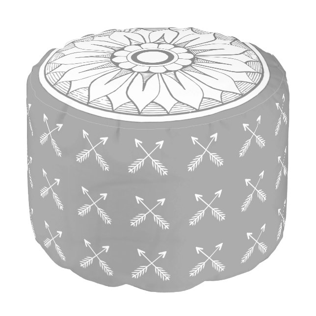 Medallion with Crossed Arrow design pouf for home (Angled Front)