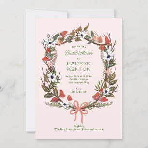 Medallion wreath forest mushroom blush invitation