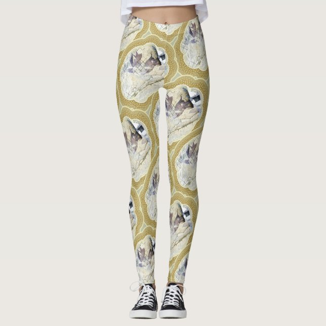 Medallions in Blue and Earth Green Leggings (Front)
