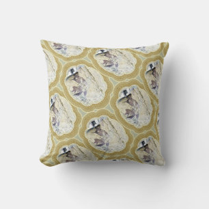 Medallions in Blue and Earth Green Throw Pillow