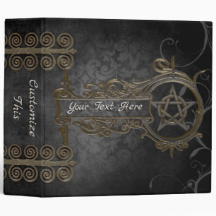 Medeival Black Damask Iron Swirling Pentacle 3 Ring Binder