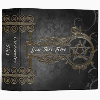 Medeival Black Damask Iron Swirling Pentacle 3 Ring Binder