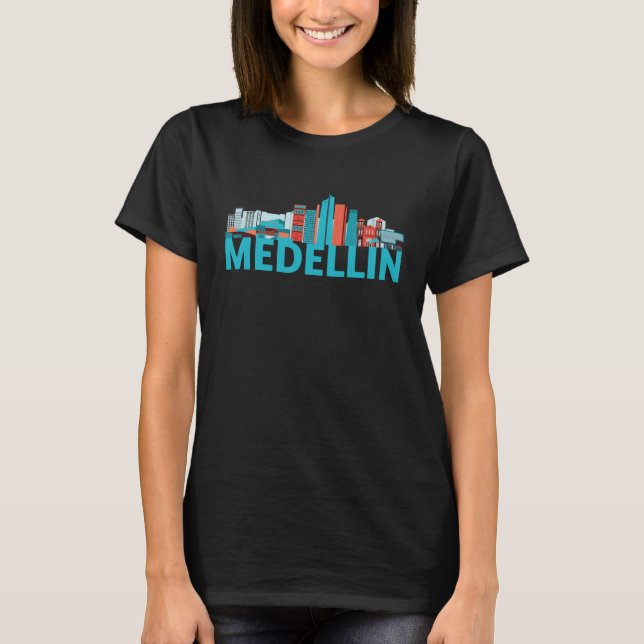 Medellin Colombia City Skyline Silhouette Outline  T-Shirt (Front)