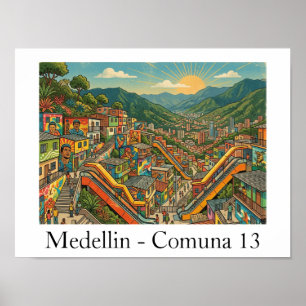 Medellin Colombia Comuna 13 Travel Art Poster