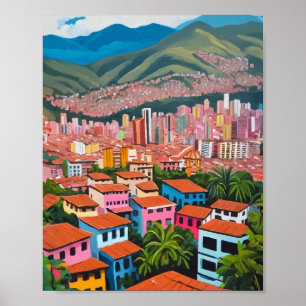 Medellin Colombia Oil Painting Poster