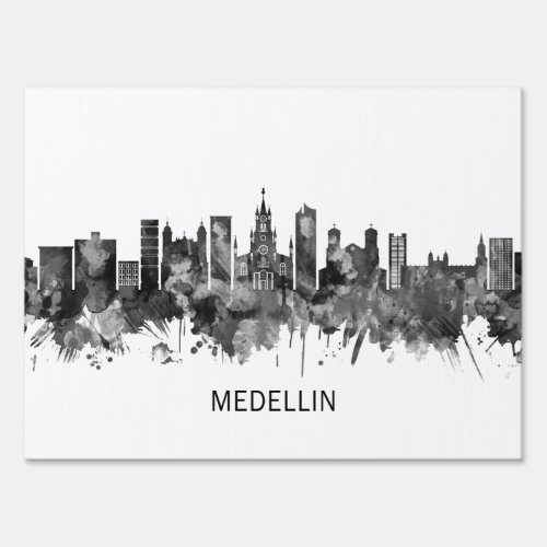 Medellin Colombia Skyline BW Sign