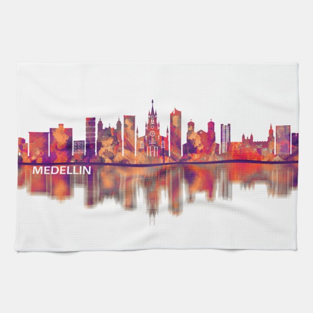 Medellin Colombia Skyline Kitchen Towel (Horizontal)