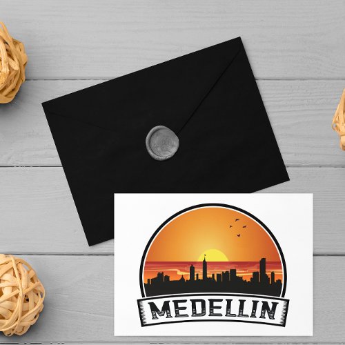 Medellin Colombia Sunset Skyline City Logo Postcard