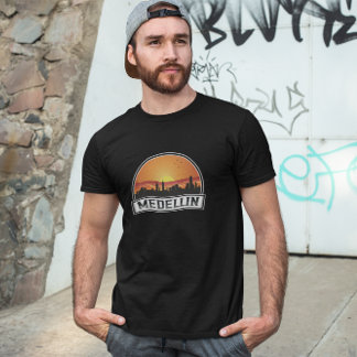 Medellin Colombia Sunset Skyline City Logo T-Shirt