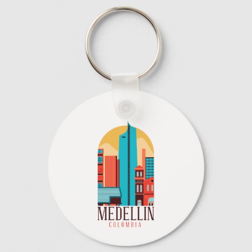 Medellin Colombia Vintage Cityscape  Keychain