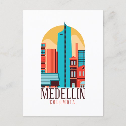 Medellin Colombia Vintage Cityscape   Postcard