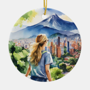 Medellin Colombia Watercolor Ceramic Ornament
