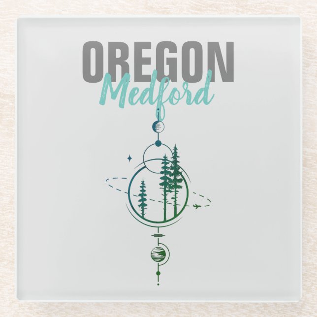 Medford Oregon Geometric Trees Glass Coaster (Front)