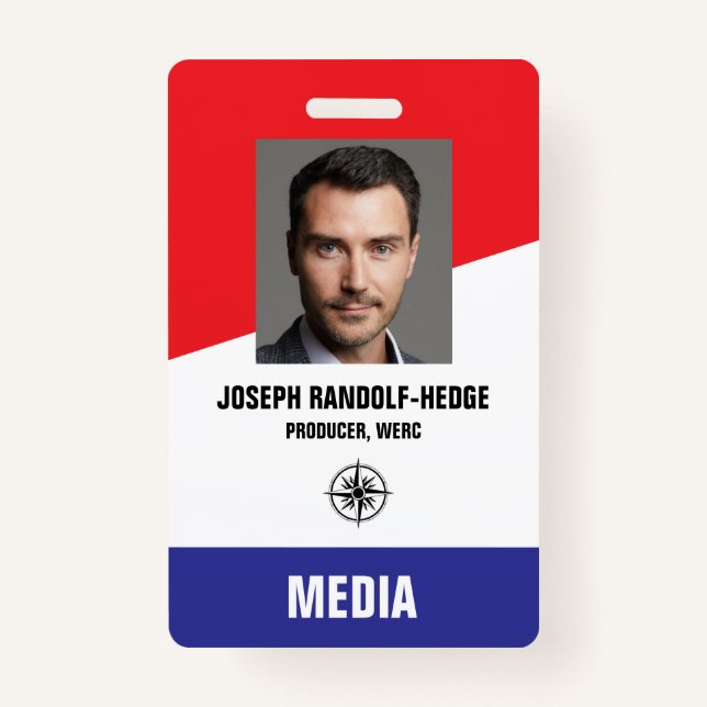 MEDIA PASS - Photo I.D. Red/Blue Badge (Front)