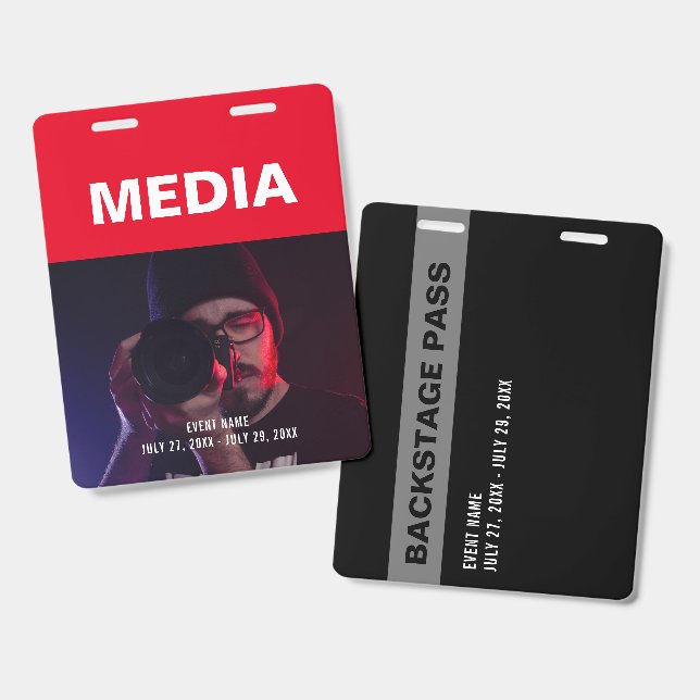 Media Photo Background Backstage Pass ID Badge (Front & Back)