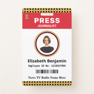 Media Press Pass Journalist Photo ID Card Custom Badge
