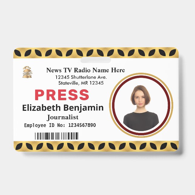 Media Press Pass Logo ID Card Personalize Badge (Front)
