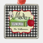 Media Specialist Book Apple &amp; Computer Mouse Metal Ornament at Zazzle