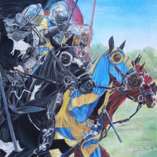 mediaeval knights jousting on horses historic art jigsaw puzzle