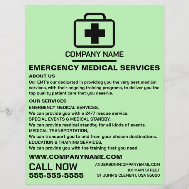 Medic Bag Design, EMT, Paramedic Advertising Flyer (Front)