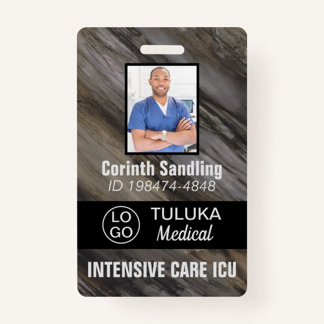 Medica Photo ID Gray Brown Black Inks Badge (Front)