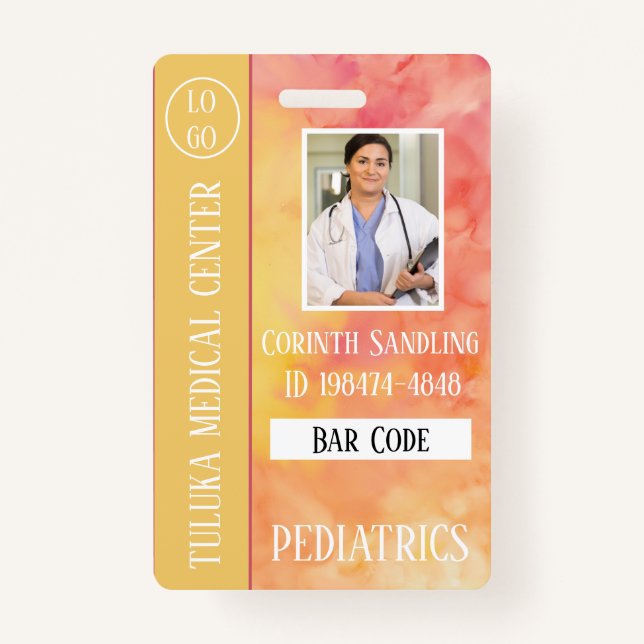 Medica Photo ID Warm Pink Yellow Inks Badge (Front)