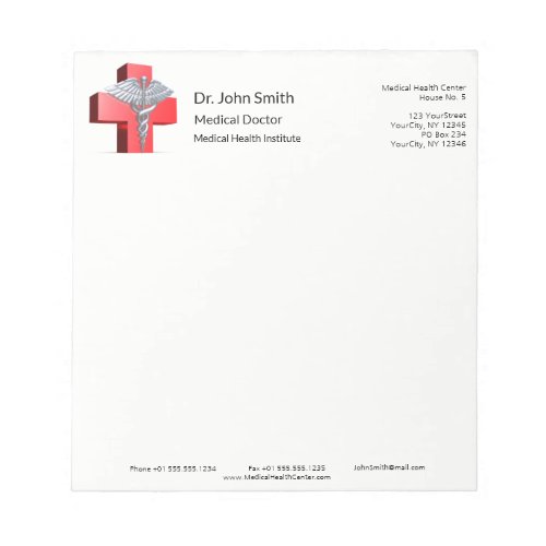 Medical 3D Caduceus Cross Red Silver Notepad