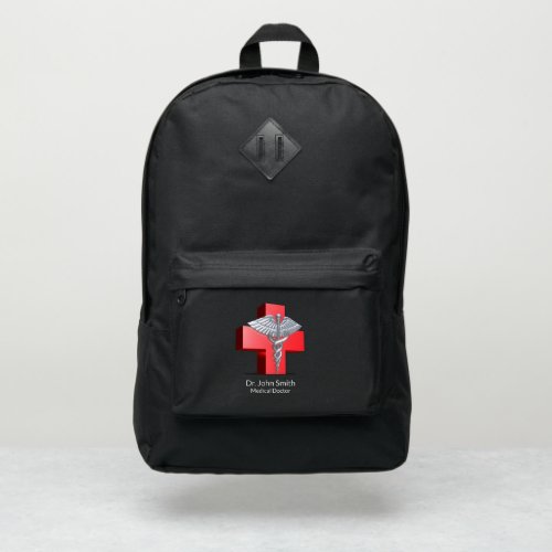 Medical 3D Caduceus Cross Red Silver Port Authority Backpack