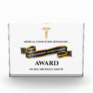 Medical achievement caduceus gray banner gold DIY Acrylic Award