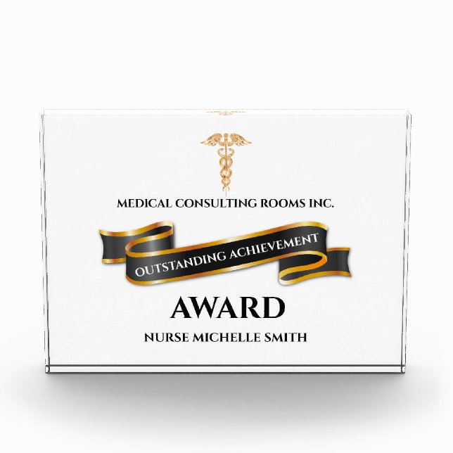Medical achievement caduceus gray banner gold DIY Acrylic Award (Front)