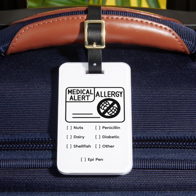 Medical Alert Allergy Editable Silver Luggage Tag (Front Insitu 2)