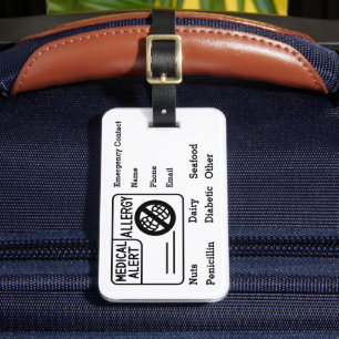 Medical Alert Allergy Emergency Personalize Luggage Tag