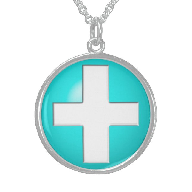 Medical Alert - Aqua Sterling Silver Necklace (Front)