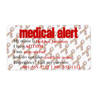 Medical Alert Autism Awareness Labels