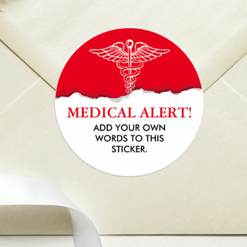 Medical Alert Custom Text Classic Round Sticker by colorjungle at Zazzle