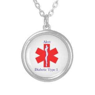Medical Alert Diabetic Type 1 Silver Plated Necklace