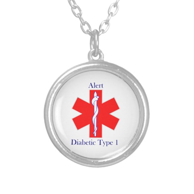 Medical Alert Diabetic Type 1 Silver Plated Necklace (Front)