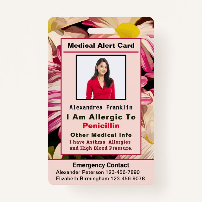 Medical Alert Emergency Contact Custom Card Badge (Front)