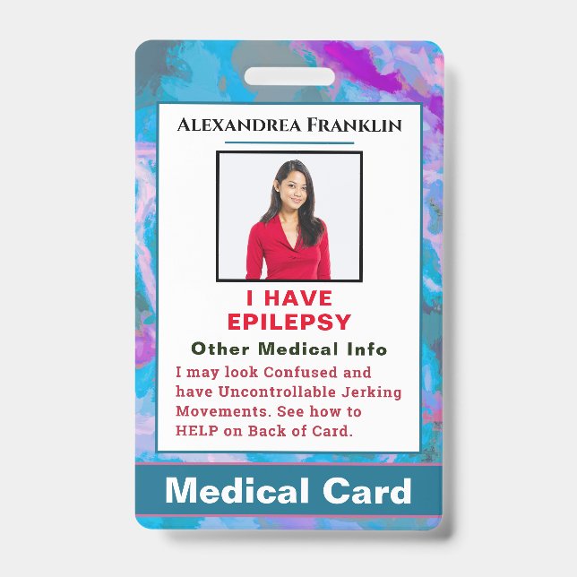 Medical Alert Emergency Contact Custom Card  Badge (Front)