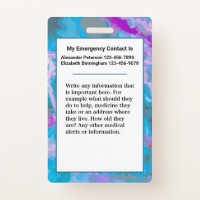 Medical Alert Emergency Contact Custom Card Badge