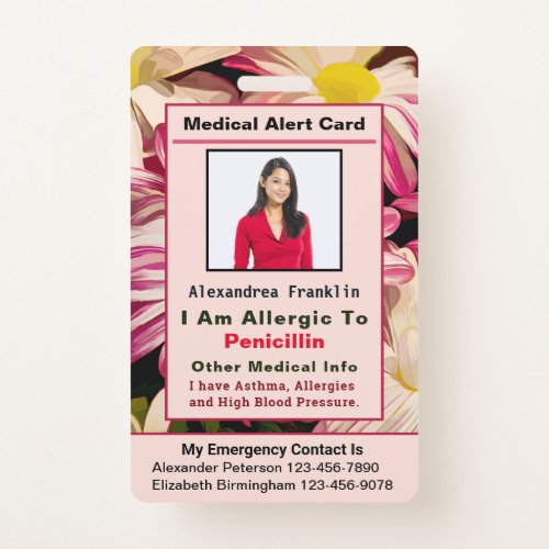 Medical Alert Emergency Contact Custom Card Badge