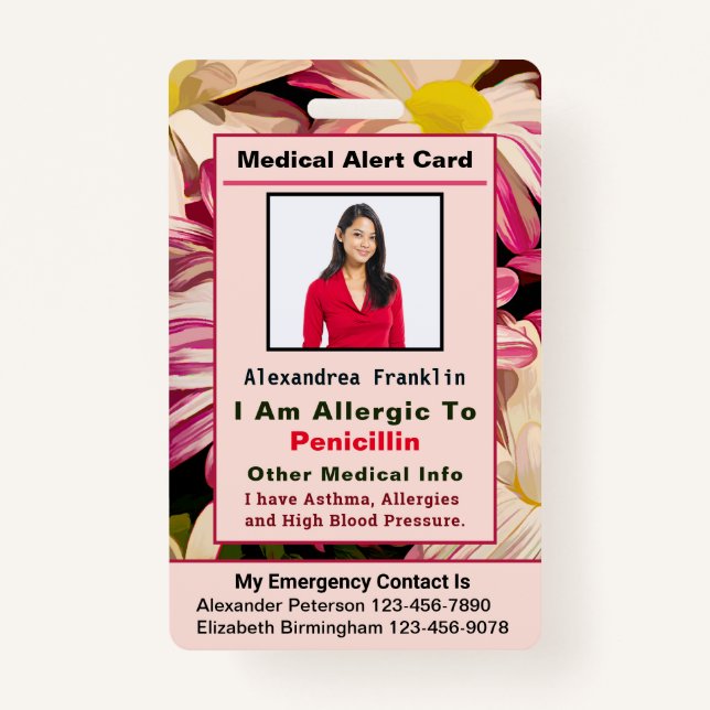 Medical Alert Emergency Contact Custom Card Badge (Front)